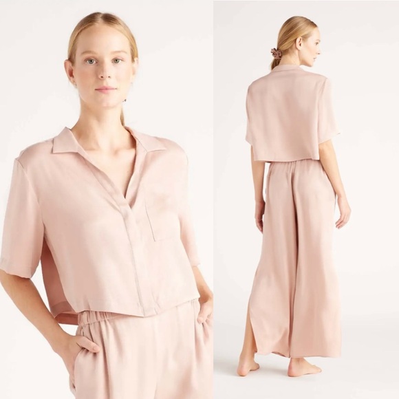Quince Other - $190 Quince 100% Silk Washable Pajama Toasted Almond Button Up Top blouse L